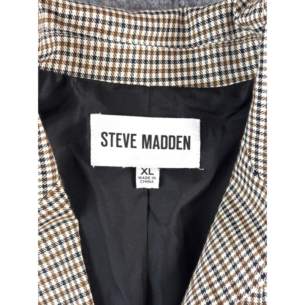 Steve Madden Houndstooth Blazer Jacket Women's XL Brown Black Check Two Button - Picture 11 of 12